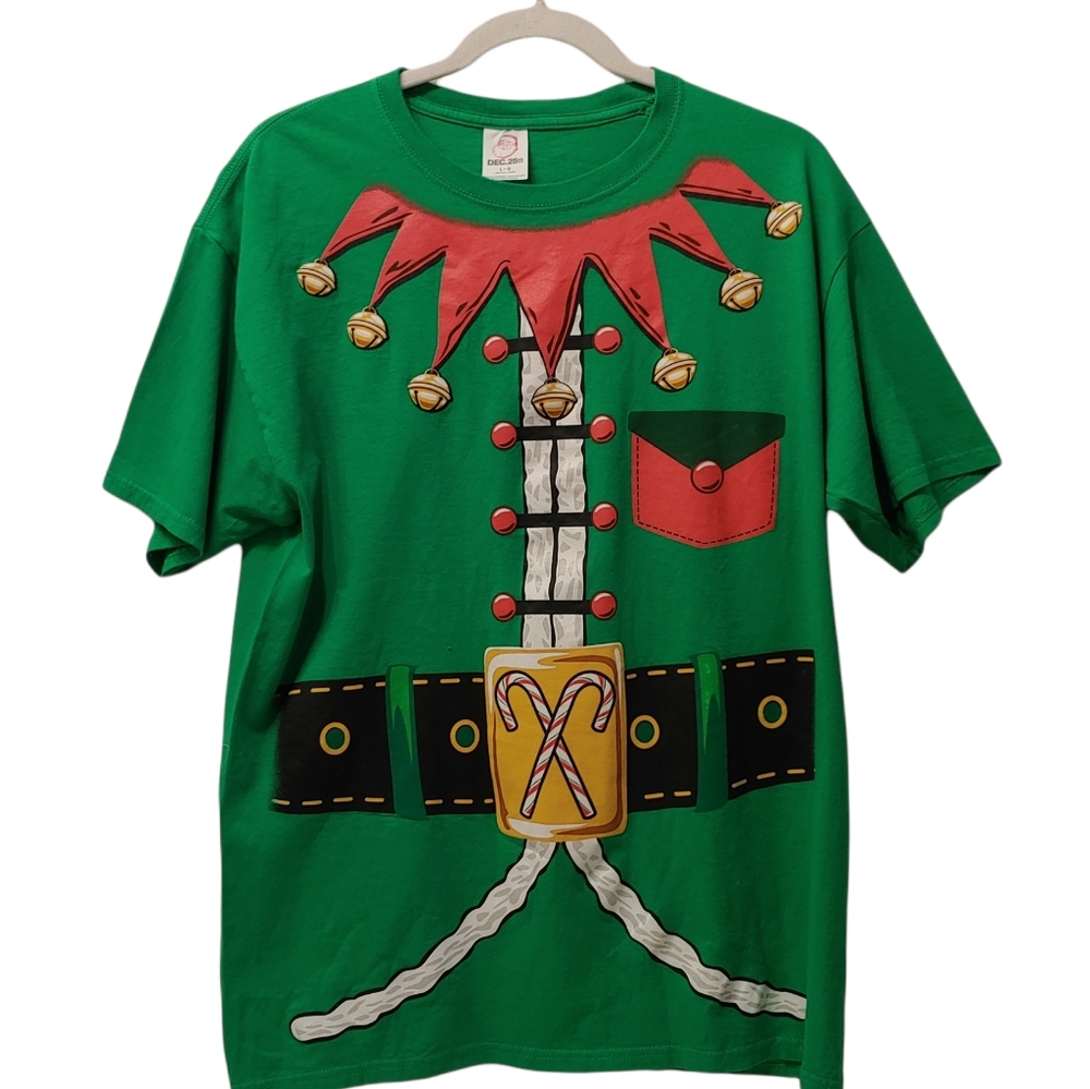 Christmas December 25th Men's ugly fun elf green t-shirt size large